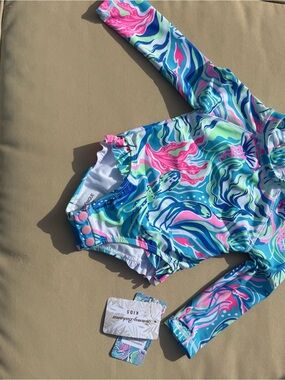 Tommy Bahama Kids One-Piece Swimsuit in Aqua, Blue & Pink Swirl